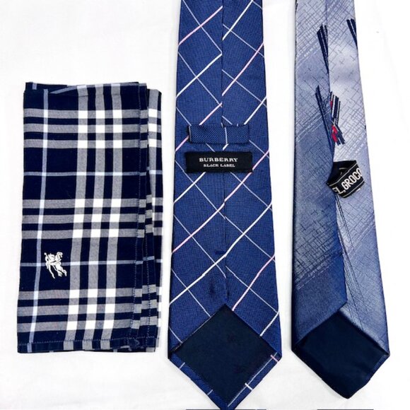 Set: 2 Neckties Burberry Blue  & El  Groco  Italy +1 Burberry  Handkerchief (54 - Picture 4 of 15